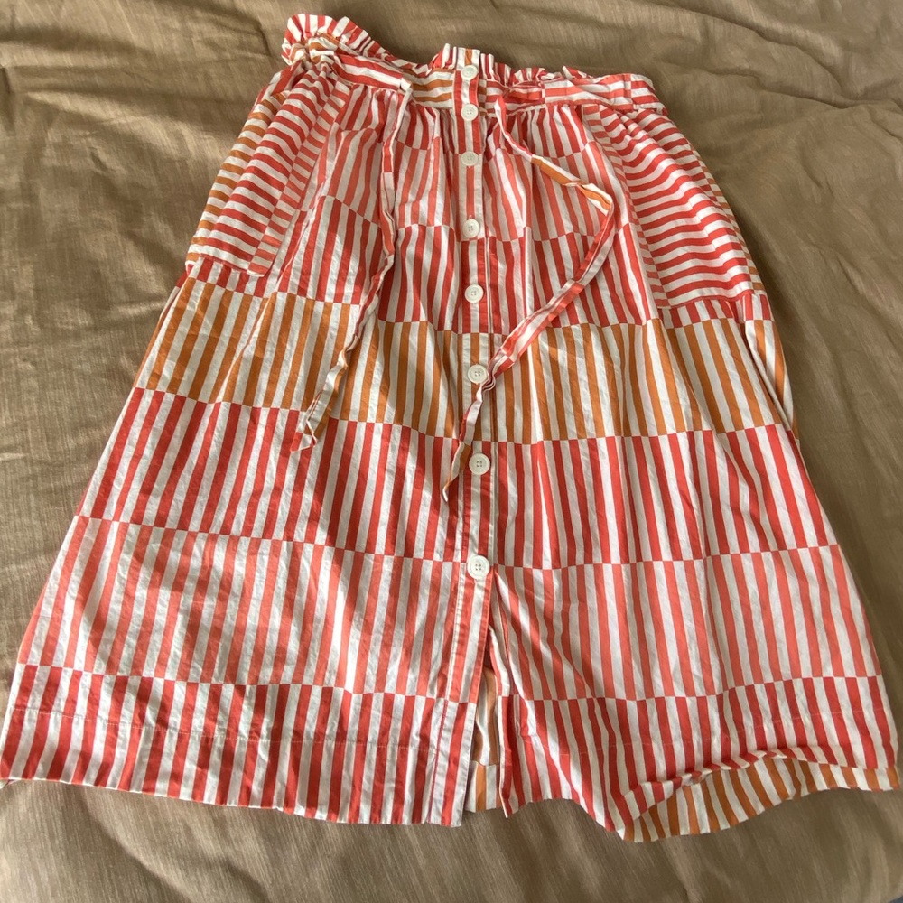 Who What Wear Red and Orange Striped Midi Skirt